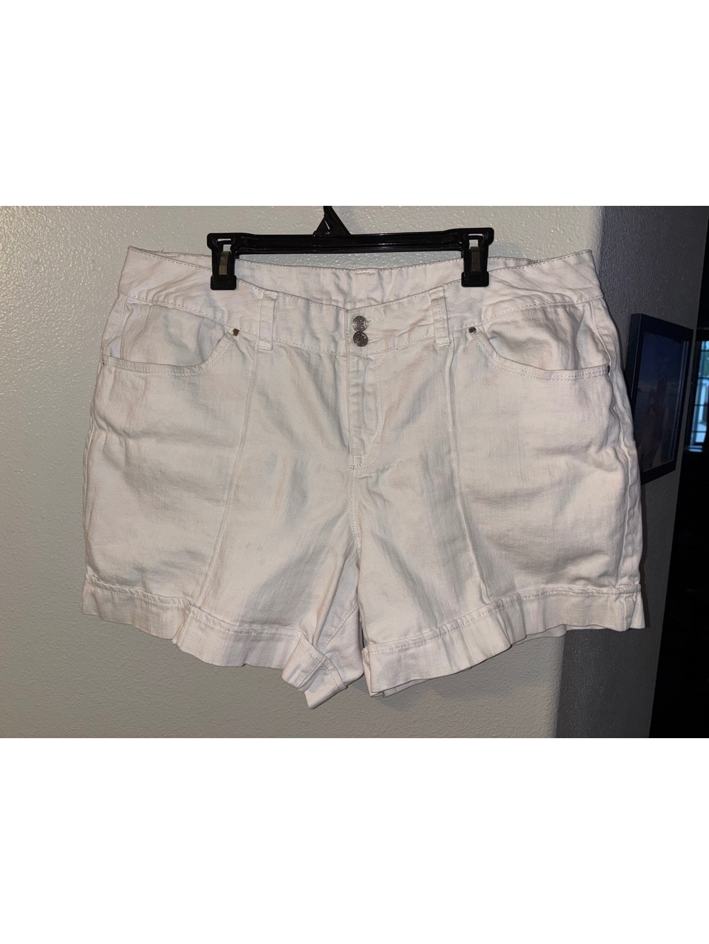 Lane Bryant White Stretch Denim Cuffed Shorts Plus Size 20 Double Button